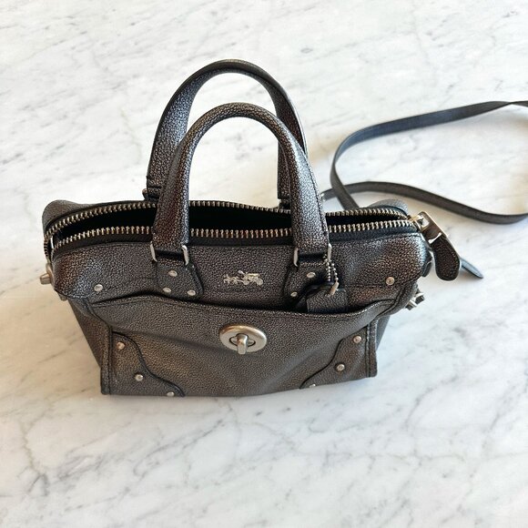 Coach Silver Pebbled Leather Crossbody Bag Top Handles - Picture 1 of 2